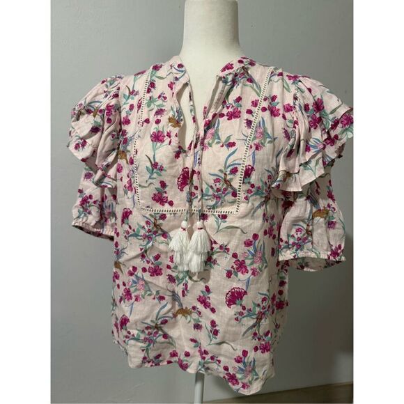 Charter Club linen pink floral top M - Picture 1 of 5